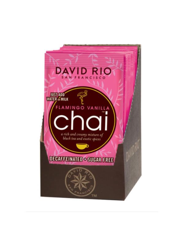 David Rio Flamingo Vanilla Sugarfree Chai - sáčky display 12x28gr + bateriový napěňovač mléka jako DÁREK - 2